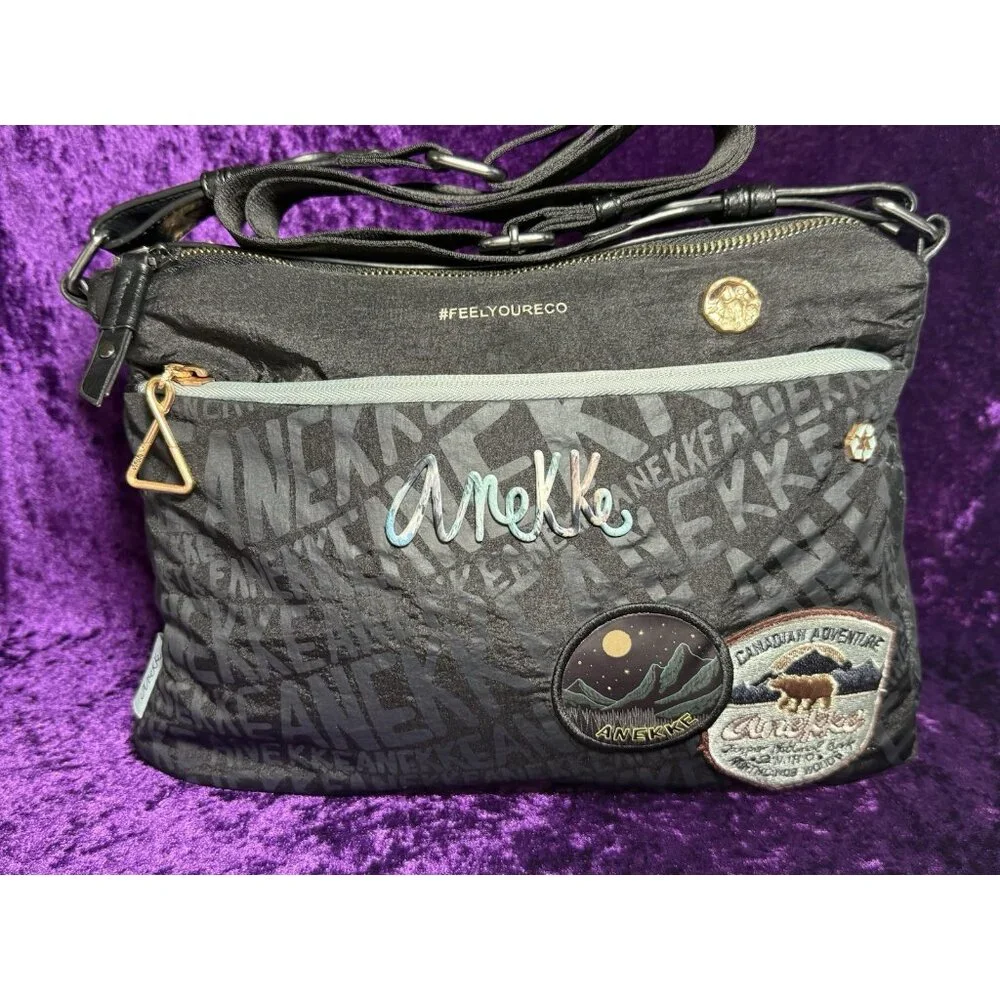 ANEKKE Shoulder Bag Nature Woods Black Eco Recycled Canada Map Crossbody